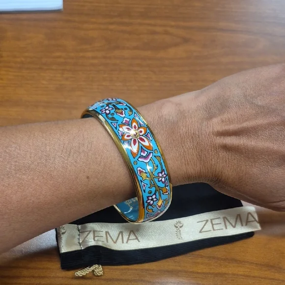 Blue Floral Enamel Bangle Bracelet - Picture 5 of 6